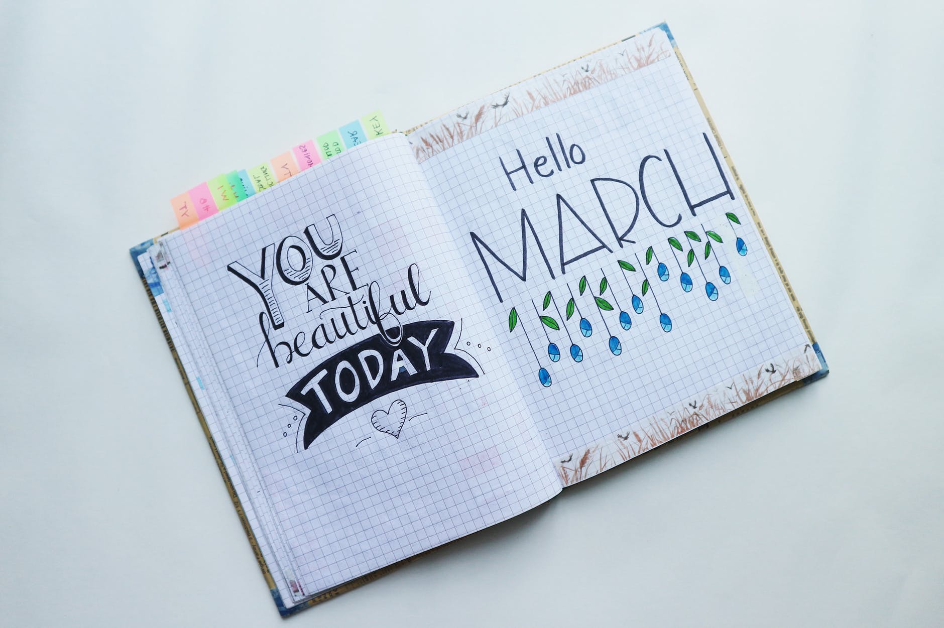 book page with hello march text