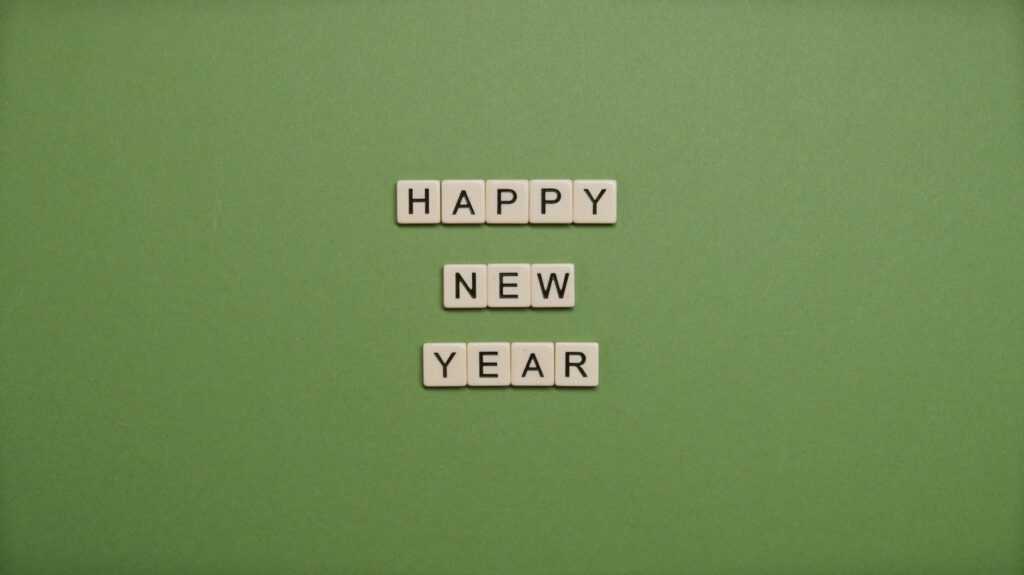 happy new year text on green background